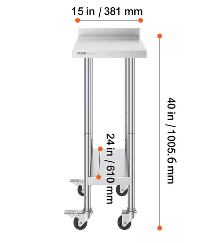 Stainless Steel Work Table Commercial Food Prep Worktable with Casters Heavy Duty Prep Worktable for Restaurant Home Hotel